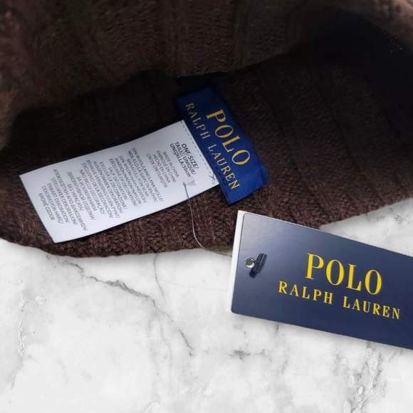 Polo Ralph Lauren Men's Wool Blend Ribbed Cuff Knit Beanie Hat Brown NWT - Picture 4 of 4